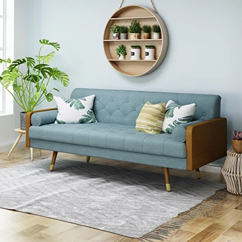 Christopher Knight Home Aidan Mid Century Modern Tufted Fabric Sofa, Blue 4 Christopher Knight Home Aidan Mid Century Modern Tufted Fabric Sofa, Blue - Image 2
