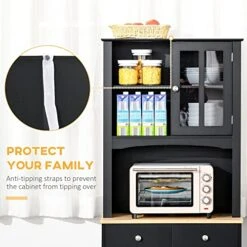 HOMCOM Freestanding 67" Kitchen Pantry With Hutch, Buffet Cabinet, Microwave Stand With Framed Doors, 2 Drawers, Cupboard, Black -Amazon Store 51080pVWkrL