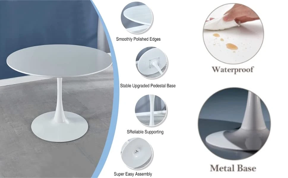 42" Round Dining Table White Tulip Table Mid-Century Dining Table With Round MDF Table Top, Pedestal Dining Table, End Table Leisure Coffee Table 7 42" Round Dining Table White Tulip Table Mid-Century Dining Table With Round MDF Table Top, Pedestal Dining Table, End Table Leisure Coffee Table - Image 5