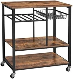 VASAGLE ALINRU Kitchen Cart, Food Storage Shelf With Metal Mesh Basket, Bottle Holder And Storage Shelves, 15.7 X 31.5 X 34.1 Inches, Industrial Style, Rustic Brown UKKS80X -Amazon Store 5109R7AOThL. AC