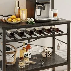 Bestier Kitchen Baker's Rack Utility Storage Shelf With Wine Rack 5 Tier Industrial Shelves Microwave Oven Stand With Hutch And Side Hooks Free Standing Kitchen Organizer Workstation, Black -Amazon Store 510AHTQAbLL