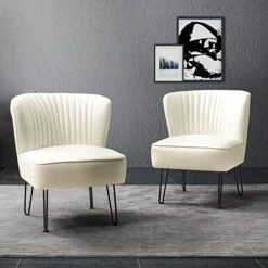 HULALA HOME Faux Leather Accent Chairs Set Of 2 With Metal Base, Mid Century Modern Living Room Chairs, Comfy Upholstered Armless Side Chairs For Bedroom, Camel -Amazon Store 510DWw4N9XL. AC