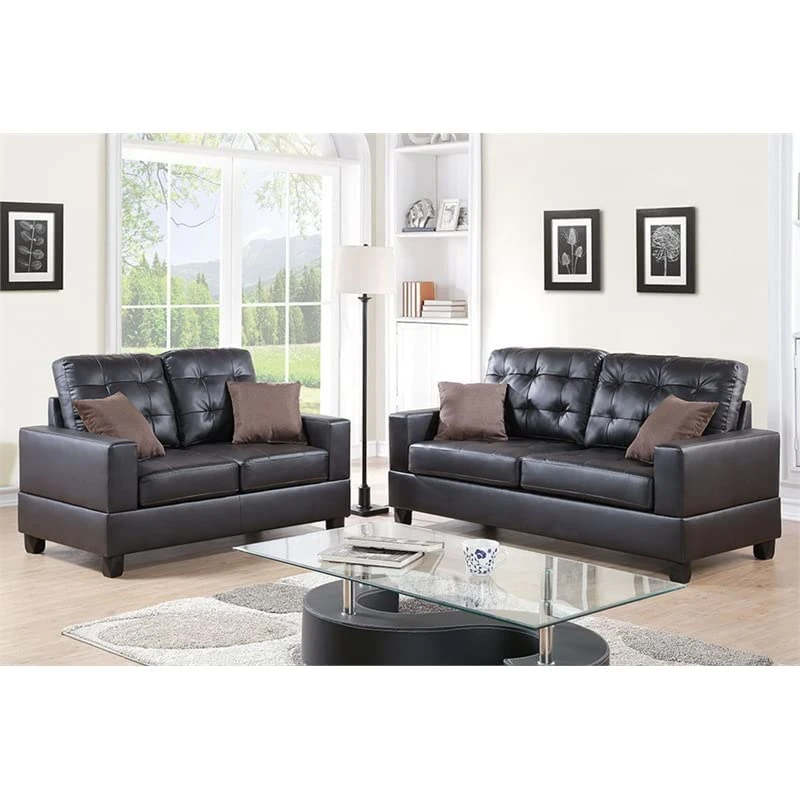 Poundex Bobkona Aria Faux Leather 2 Piece Sofa And Loveseat Set, Espresso 4 Poundex Bobkona Aria Faux Leather 2 Piece Sofa And Loveseat Set, Espresso - Image 2