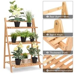 Casart Bamboo Ladder Stand Shelf, Foldable Multifunctional Flower Display Rack, 3-Tier Storage Rack For Home And Office -Amazon Store 510EtiYTgIL