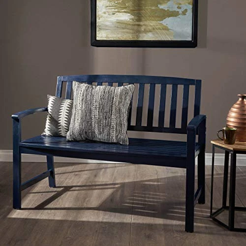 Christopher Knight Home Laurel Farmhouse Cottage Acacia Wood Bench, Pu Navy Blue 3 Christopher Knight Home Laurel Farmhouse Cottage Acacia Wood Bench, Pu Navy Blue