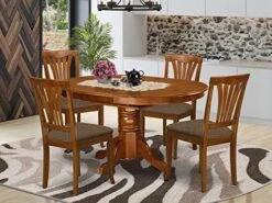 East West Furniture AVON5-SBR-C Dining Set, Linen Fabric Seat