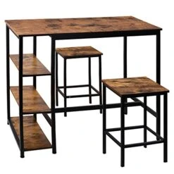 MUPATER High Industrial Bar Dining Table Set With Storage Shelves, Tall Counter Height Bar Table With Two Bar Stools And Foot Pads For Home, Kitchen And Living Room, Rustic Brown -Amazon Store 510S2wRgbTL