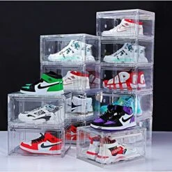 12 Pack Shoe Boxes, Clear Acrylic Plastic Shoe Boxes Stackable, Space-Saving Foldable Drop Front Shoe Storage Boxes Container For With Lids Fits Up To Size 14 (Transparency) 12 12 Pack Shoe Boxes, Clear Acrylic Plastic Shoe Boxes Stackable, Space-Saving Foldable Drop Front Shoe Storage Boxes Container For With Lids Fits Up To Size 14 (Transparency) -Amazon Store 510SxHT7RFL