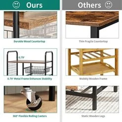 YITAHOME Kitchen Cart With Storage, Industrial Kitchen Carts For Home, Serving Cart With Cabinets And Movable Baskets, Rolling Bar Cart For Dining Room, Rustic Brown -Amazon Store 510T8NObDrL