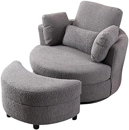 GoDoco 42" W Swivel Accent Barrel Chair Set Lounge Club Big Round Sofa With 4 Pillows And Storage Ottoman For Living Room And Bedroom (Black + Chenille) 13 GoDoco 42" W Swivel Accent Barrel Chair Set Lounge Club Big Round Sofa With 4 Pillows And Storage Ottoman For Living Room And Bedroom (Black + Chenille) - Image 11