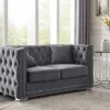 Iconic Home Christophe Love Seat Sofa Velvet Upholstered Button Tufted Nailhead Trim Shelter Arm Design Silver Tone Metal Block Legs Modern Transitional, Grey 2 Iconic Home Christophe Love Seat Sofa Velvet Upholstered Button Tufted Nailhead Trim Shelter Arm Design Silver Tone Metal Block Legs Modern Transitional, Grey -Amazon Store 510j2ha9P2L