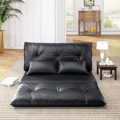 Floor Sofa, Merax Foldable Lazy Sofa Sleeper Bed With 2 Pillows, Adjustable Lounge Sofa Gaming Sofa Floor Couches 5-Position For Bedroom, Living Room, And Balcony, Black