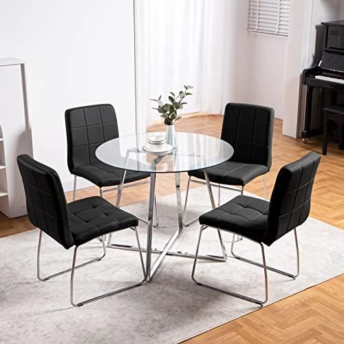 Bacyion Dining Table Set For 4 Person - Tempered Glass Table And PU Leather Chairs -Modern Kitchen Table And Chairs Set For Home, Kitchen, Living Room, Breakfast Nook (White) 6 Bacyion Dining Table Set For 4 Person - Tempered Glass Table And PU Leather Chairs -Modern Kitchen Table And Chairs Set For Home, Kitchen, Living Room, Breakfast Nook (White) - Image 4