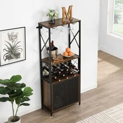 OIOG Wine Bar Cabinet Furniture, Freestanding Wine Bakers Rack With Glass Holder And Storage Cabinet, Multifunctional Liquor Cabinet For Kitchen And Dining Room (Vintage Brown) -Amazon Store 510wgJ4YARL