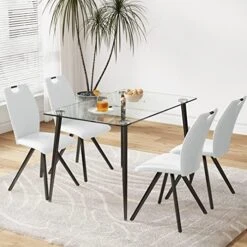 FURNITO Glass Dining Table Set For 4, 5 Piece Kitchen Dining Table Set With Modern PU Leather Chairs Set Of 4,for Dining Room,Living Room Table Set (1 X 47 Inch Glass Table+4 Leather Chairs) 17 FURNITO Glass Dining Table Set For 4, 5 Piece Kitchen Dining Table Set With Modern PU Leather Chairs Set Of 4,for Dining Room,Living Room Table Set (1 X 47 Inch Glass Table+4 Leather Chairs) -Amazon Store 510wmmaQAbL. AC