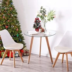 Ivinta Round Glass Dining Table, Modern Leisure Table With Wood Legs For Kitchen Dining Room Living Room, Accent Table Small Tea Table For 2, Space Saving, 31.5 Inch -Amazon Store 510yK9ttYPL