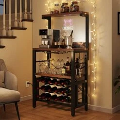 YITAHOME Wine Rack Table With Power Outlet, Freestanding Floor Liquor Cabinet With Bottle Shelf And Glass Holder, Bakers Rack With Wine Storage And Hook, Wine Bar For Home Kitchen, Dining Room -Amazon Store 510z9h1Dk8L
