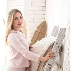 Hallops Blanket Ladder 5 Ft | Premium Wood Rustic Ladder Shelf | Ladder Shelf For Quilt | Rustic Farmhouse Decor | Vintange Wooden Ladder Shelf (Thick, White On Brown) -Amazon Store 5110vJ8SCxL