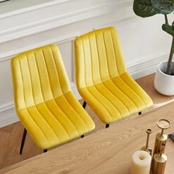 NORDICANCA Velvet Dining Chair Set Of 4, Armless Yellow Reading Chair With Sewing Threads Metal Coated Legs, Modern Side Chair For Home 21 NORDICANCA Velvet Dining Chair Set Of 4, Armless Yellow Reading Chair With Sewing Threads Metal Coated Legs, Modern Side Chair For Home -Amazon Store 5119JMdIOZL