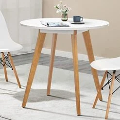 Comfy To Go Small Kitchen Table - 31.5" Round Dining Table, White Table With Walnut Wood Finish, Mid Century Modern Style For Dinning, Dinner, Breakfast, Narrow Space, 2 To 4 People (White) Table Only -Amazon Store 511AgUbpraL. AC