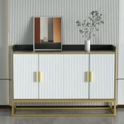 WILLIAMSPACE 46.8" Modern Sideboard Buffet Cabinet With 4 Doors & Adjustable Shelf & Gold Metal Frame, Floor Storage Cabinet, Standing Side Cabinet For Living Room, Hallway, Kitchen - Black&White&Gold -Amazon Store 511CXJ4qVkL