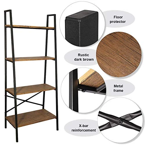 Blissun Ladder Shelf, 4-Tier Bookshelf, Storage Rack Shelf For Office, Bathroom, Living Room, Hazelnut Brown 6 Blissun Ladder Shelf, 4-Tier Bookshelf, Storage Rack Shelf For Office, Bathroom, Living Room, Hazelnut Brown - Image 4