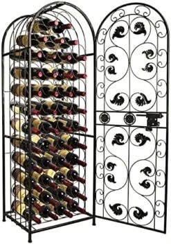OOir OnOO Wine Rack Freestanding Floor Wrought Iron Wine Rack Jail 45 Bottles Wine Holder 53 Inch Large Hand Made European Style Wine Rack - Bronze -Amazon Store 511LGydqa3L. AC