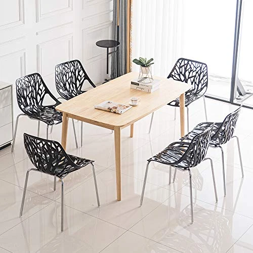 Bonnlo Modern Black Dining Chairs Set Of 6,Plastic Saping Birch Chairs,Stackable Dining Chairs Set For Living Room/Kitchen/Office (6, Black) 4 Bonnlo Modern Black Dining Chairs Set Of 6,Plastic Saping Birch Chairs,Stackable Dining Chairs Set For Living Room/Kitchen/Office (6, Black) - Image 2
