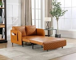 PU Leather Pull Out Futon Sofa Bed, Convertible Small Loveseat Sleeper With Storage Drawer, 3 In 1 Futon Couch With Removable Pocket And 2 Pillows, Modern Love Seat For Living Room, Guest Room, Black -Amazon Store 511SC38IW3L. AC