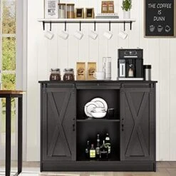 Farmhouse Coffee Bar Cabinet, 42’’ Kitchen Buffet Sideboard Cabinet With Storage, White Coffee Bar Buffet Cabinet With Sliding Barn Door, Coffee Bar Table With Adjustable Shelf For Living Dining Room -Amazon Store 511SNaqU4BL. AC