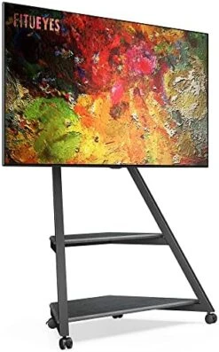FITUEYES Design Corner TV Stand For 43 55 65 70 75 Inch TV, Black TV Cart Floor Stand, Modern TV Stand With Wooden Storage Shelves, Eiffel Series -Amazon Store 511YpYpw5VL. AC