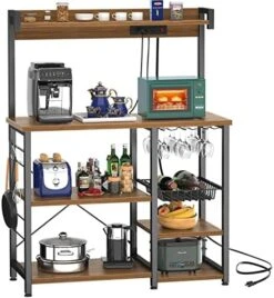 Topfurny Bakers Rack With Power Outlet, Microwave Stand, Kitchen Storage Shelf With Wire Basket, Coffee Bar Station With Wine Glass Holder, Kitchen Rack For Spices, Pots, And Pans, Rustic Brown 17 Topfurny Bakers Rack With Power Outlet, Microwave Stand, Kitchen Storage Shelf With Wire Basket, Coffee Bar Station With Wine Glass Holder, Kitchen Rack For Spices, Pots, And Pans, Rustic Brown -Amazon Store 511bCI oRRL. AC