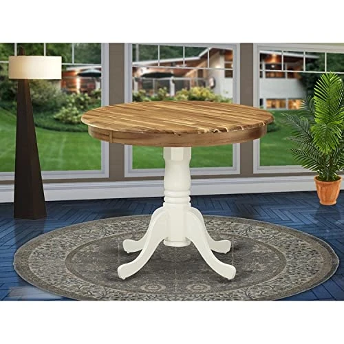 East West Furniture Mid Century Dining AMT-NLW-TP Wood Kitchen Table With Natural Round Tabletop And 36 X 29.5-Linen White Finish 5 East West Furniture Mid Century Dining AMT-NLW-TP Wood Kitchen Table With Natural Round Tabletop And 36 X 29.5-Linen White Finish - Image 3