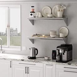 RIEDHOFF Stainless Steel Shelf 12" X 24", 180 Lb [NSF Certified] Commercial Metal Wall Mount Shelf With Backplash For Restaurant, Laundry Room, Kitchen And Garage