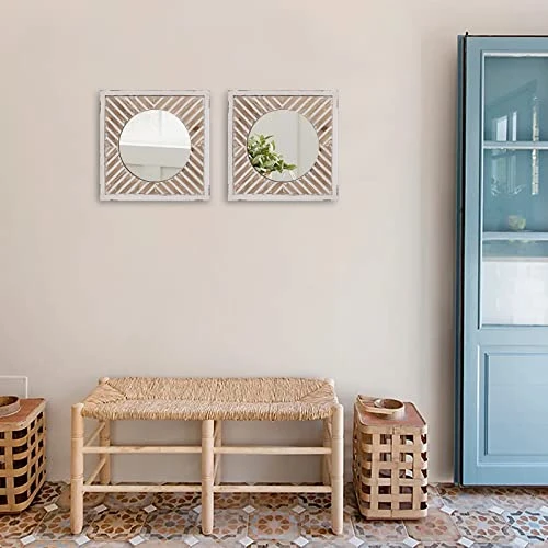 SeekElegant 12 Inch Rustic Wood Mirror, Square Wall Mirror With Whitewashed Frame, Rustic Farmhouse Accent Mirror, Small Decorative Mirrors For Entryway, Living Room, Bedroom 6 SeekElegant 12 Inch Rustic Wood Mirror, Square Wall Mirror With Whitewashed Frame, Rustic Farmhouse Accent Mirror, Small Decorative Mirrors For Entryway, Living Room, Bedroom - Image 4