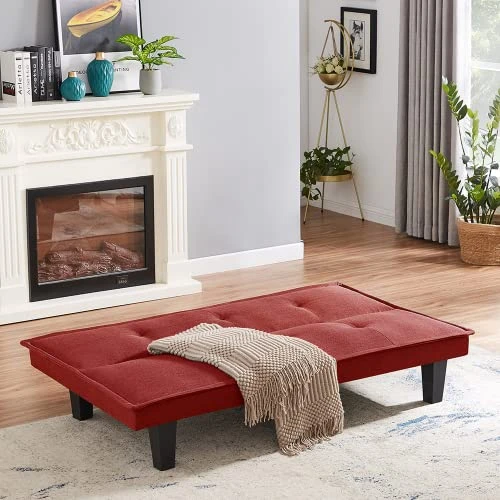 Anwick Sofa Bed Couch Memory Foam Futon Bed Faux Leather Loveseat Sofa Convertible Modern Futon Couch Small Sleeper Sof, Metal Legs, Futon Sofa Bed For Small Spaces (Red) 4 Anwick Sofa Bed Couch Memory Foam Futon Bed Faux Leather Loveseat Sofa Convertible Modern Futon Couch Small Sleeper Sof, Metal Legs, Futon Sofa Bed For Small Spaces (Red) - Image 2