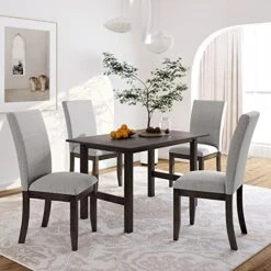 Harper & Bright Designs 5-Piece Kitchen Dining Table Set, Wood Kitchen Furniture Set With Rectangular Table And 4 Linen Fabric Upholstered Dining Chairs, Gray Table+Gray Chair 20 Harper & Bright Designs 5-Piece Kitchen Dining Table Set, Wood Kitchen Furniture Set With Rectangular Table And 4 Linen Fabric Upholstered Dining Chairs, Gray Table+Gray Chair -Amazon Store 511o21htJML. AC