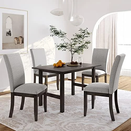 Harper & Bright Designs 5-Piece Kitchen Dining Table Set, Wood Kitchen Furniture Set With Rectangular Table And 4 Linen Fabric Upholstered Dining Chairs, Gray Table+Gray Chair 10 Harper & Bright Designs 5-Piece Kitchen Dining Table Set, Wood Kitchen Furniture Set With Rectangular Table And 4 Linen Fabric Upholstered Dining Chairs, Gray Table+Gray Chair - Image 8