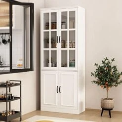 DiDuGo Large Kitchen Hutch Storage Cabinet With Adjustable Shelves & Glass Door, Kitchen Pantry Cabinets Kitchen Storage Cabinet, For Living Room White (47.2”W X 15.7”D X 70.9”H) -Amazon Store 511rEdzD2XL. AC