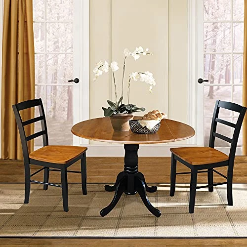 International Concepts 3-Piece 42-Inch Dual Drop Leaf Pedestal Table With 2 Madrid Chairs, Black/Cherry Finish 4 International Concepts 3-Piece 42-Inch Dual Drop Leaf Pedestal Table With 2 Madrid Chairs, Black/Cherry Finish - Image 2