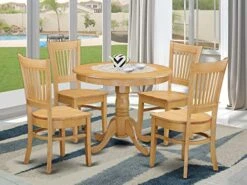 East West Furniture ANVA5-OAK-W Dining Set