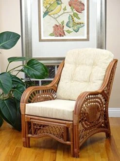 Malibu Lounge Set Of 4: 2 Natural Rattan Wicker Chairs, Loveseat With Cream Cushions And Coffee Table W/Glass Handmade, Colonial 12 Malibu Lounge Set Of 4: 2 Natural Rattan Wicker Chairs, Loveseat With Cream Cushions And Coffee Table W/Glass Handmade, Colonial -Amazon Store 511wabfR03L