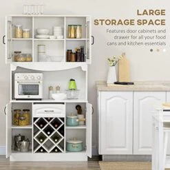 HOMCOM 73" Kitchen Hutch Cabinet With Countertop & Wine Storage, Freestanding Kitchen Pantry Storage Cabinet Buffet With Hutch, Modern Bar Cabinet With 6-Bottle Wine Rack, White 9 HOMCOM 73" Kitchen Hutch Cabinet With Countertop & Wine Storage, Freestanding Kitchen Pantry Storage Cabinet Buffet With Hutch, Modern Bar Cabinet With 6-Bottle Wine Rack, White -Amazon Store 511xsSENFjL