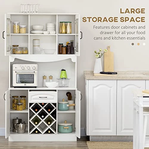 HOMCOM 73" Kitchen Hutch Cabinet With Countertop & Wine Storage, Freestanding Kitchen Pantry Storage Cabinet Buffet With Hutch, Modern Bar Cabinet With 6-Bottle Wine Rack, White 5 HOMCOM 73" Kitchen Hutch Cabinet With Countertop & Wine Storage, Freestanding Kitchen Pantry Storage Cabinet Buffet With Hutch, Modern Bar Cabinet With 6-Bottle Wine Rack, White - Image 3