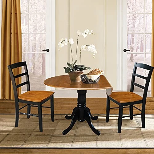 International Concepts 3-Piece 42-Inch Dual Drop Leaf Pedestal Table With 2 Madrid Chairs, Black/Cherry Finish 6 International Concepts 3-Piece 42-Inch Dual Drop Leaf Pedestal Table With 2 Madrid Chairs, Black/Cherry Finish - Image 4