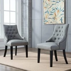 DAGONHIL Fabric Dining Chairs Set Of 2 Tufted Dining Room Chairs Upholstered Kitchen Chairs, Accent Chairs With Black Solid Wood Legs, Nailed Trim (Beige) -Amazon Store 5125nUg3zjL. AC