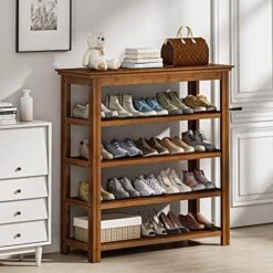 Bamworld Entryway Bench 5 Tier Wooden Storage Benches Rustic Solid Wood Shoe Rack (X-Brown,23.6") -Amazon Store 5127wxgaQL. AC