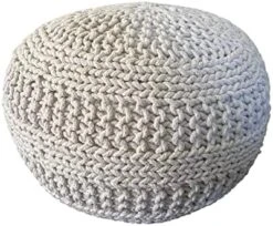 NOORI Home - Premium Luxury 100% Handmade & Handcrafted Cable Style Cotton Knitted Jade Comfortable Pouf, Ottoman, Footrest, Footstool - Beige - 20"x20"x14" -Amazon Store 512BxZhCxiL. AC