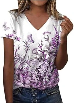 Summer Tops For Women 2023 Floral Printed Round Neck Shirts Casual Short Sleeve T-Shirts Slim Fit Loose Workout Blouses -Amazon Store 512ET13ixL. AC