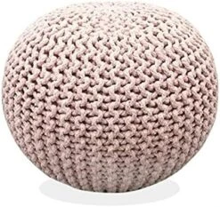 FRELISH DECOR Round Pouf Ottoman Hand Knitted 100% Cotton Pouf Foot Stool - Knitted Bean Bag - Floor Chair For Living Room Bedroom - Foot Rest For Couch (20 Diameter X 14 Height) - Natural -Amazon Store 512HWLg3KCL. AC